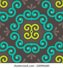 Patterned floor tile in oriental style. Seamless vector background in green and gray colors.