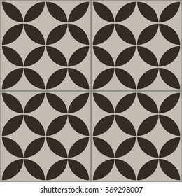 Patterned floor and wall tiles. Modern decor of the traditional encaustic technique. Ceramic decorative tiles. Vintage circles texture.