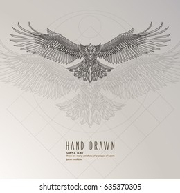 Patterned flying eagle on background. Tattoo design. It may be used for design of a t-shirt, bag, postcard, a poster and so on.