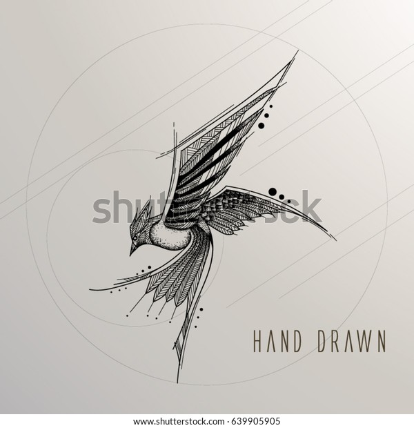 Patterned Flying Skylark On Background Tattoo Stock Vector Royalty Free