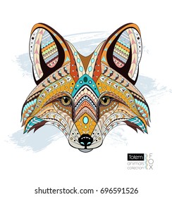 Patterned fox head. Ethnic animals vector illustration. African / indian / totem / tattoo design. Can be used as t-shirt and bag print, postcard, poster 