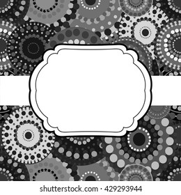 Patterned frame background invitation circular ornament grey black