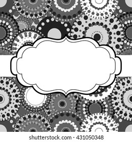 Patterned frame background invitation circular ornament grey black