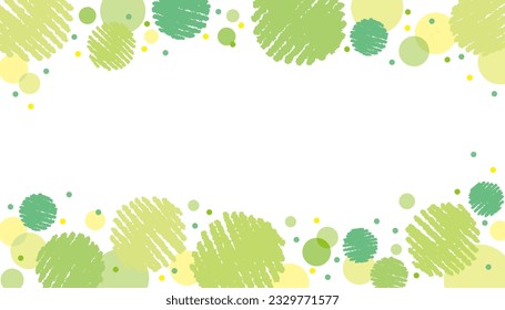 Patterned frames on top and bottom with yellow-green frame background with hand-drawn crayon touch circles and polka dots