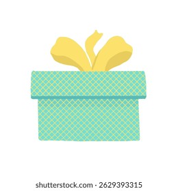 Patterned Gift Box Vector Illustration with green color and yellow ribbon. Festive design for birthday, party and celebration graphics