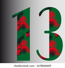 Patterned green red number 13 Logo Design template 