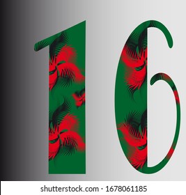 Patterned green red number 16 Logo Design template 
