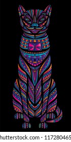 Patterned head of the cat. African / indian / Egypt totem / tattoo design. It may be used for design of a t-shirt, bag, postcard, a poster and so on. Zentangle art. 
