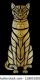 Patterned head of the cat. African / indian / Egypt totem / tattoo design. It may be used for design of a t-shirt, bag, postcard, a poster and so on. Zentangle art. 