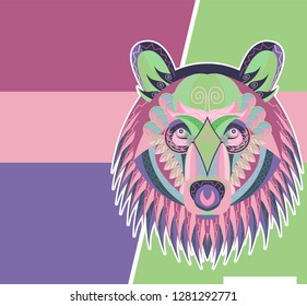 Patterned head of the growling bear on the grunge background. African / indian / totem / tattoo design