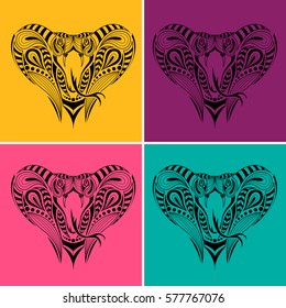 Patterned head of the King Cobra. Pop art style vector illustration.