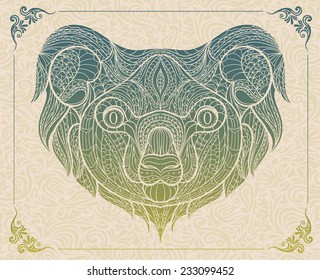 Patterned head of the koala on the grunge background. African / indian / totem / tattoo design. It may be used for design of a t-shirt, bag, postcard, a poster and so on. 