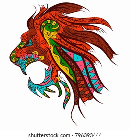 Patterned head of the lion. African tattoo design zentangle stylized vector illustration