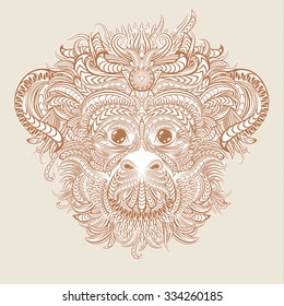 Patterned head of the monkey. 2016 New Year Symbol. Tattoo design. Vector illustration.