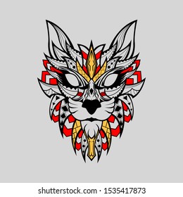 Patterned head of wild cat Indian Style Red And White