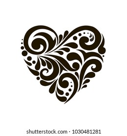 patterned heart. Black and white isolated illustration, love