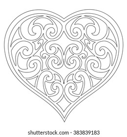 Patterned heart for hand drawn coloring pages. Vector delicate heart on a white background.