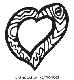 Patterned hearts. Graphics. Black line