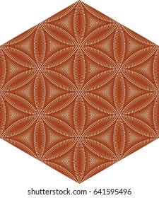 Patterned hexagonal tile with dots for design.