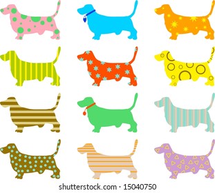 patterned hound dogs - vector
