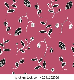 Patterned illustration of black and white monstera leaves and twigs on a colored background
