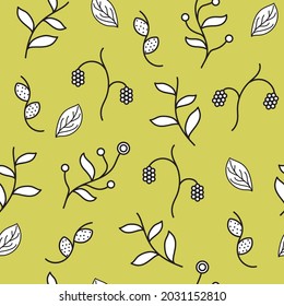 Patterned illustration of black and white monstera leaves and twigs on a colored background