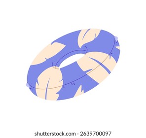 Patterned inflatable circle icon. Floating lifebuoy. Tool for swimming pool party in summer. Rubber ring for beach activities on holidays. Flat isolated vector illustration on white background