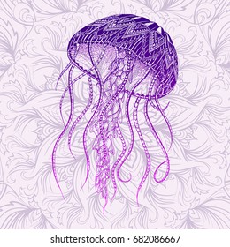 Patterned jellyfish. Tattoo design. It may be used for design of a t-shirt, bag, postcard, a poster and so on.