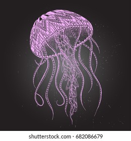 Patterned jellyfish. Tattoo design. It may be used for design of a t-shirt, bag, postcard, a poster and so on.