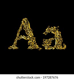 The patterned letter A on the black background.