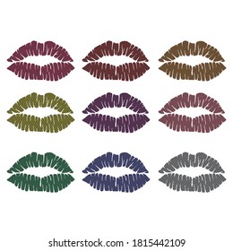 Ilustración del vector Kiss con lápiz labial con patrón. Resumen De La Impresión Del Beso Del Palo De Labios. Labios Con Patente Aislados En Fondo Blanco