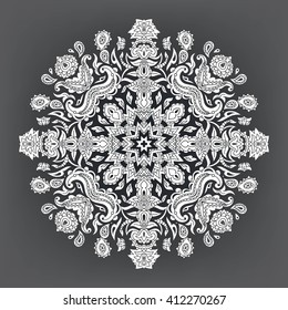 Patterned mandala on a simple background. Outline symmetrical pattern with floral motifs. Round pattern in oriental style. yellow pattern, gradient, sunny, warm, hot