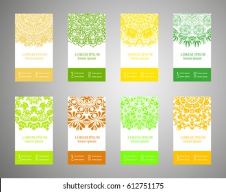 Patterned mandala. Oriental motif. Hand painted texture background. Set of wedding invitations, postcards and openwork Vector EPS 10
