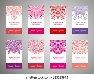 Patterned mandala. Oriental motif. Hand painted texture background. Set of wedding invitations, postcards and openwork Vector EPS 10