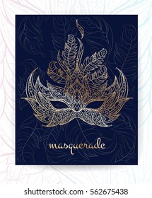 Patterned mask. Mardi Gras festival. Broshure, poster, flyer template