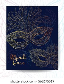 Patterned mask. Mardi Gras festival. Broshure, poster, flyer template