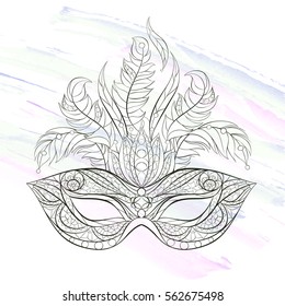 Patterned mask on the grunge background. Mardi Gras festival. Tattoo design. It may be used for design of a t-shirt, bag, postcard, a poster and so on 