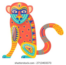 Patterned monkey in alebrije style. Ethnic color tattoo