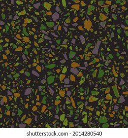 Patterned mosaics stone floors and terrazzo tiles. Different colored chips from stone, glass, marble and granite. Kitchen and bathtubs surfaces print. Seamless pattern in vibrant colors.