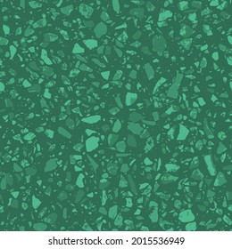 Patterned mosaics stone floors and terrazzo tiles. Different colored chips from stone, glass, marble and granite. Kitchen and bathtubs surfaces print. Seamless pattern in green colour.