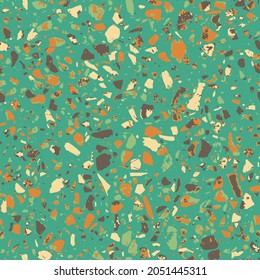 Patterned mosaics stone floors and terrazzo tiles. Different colored chips from stone, glass, marble and granite. Kitchen and bathtubs surfaces print. Seamless pattern in vibrant colors.