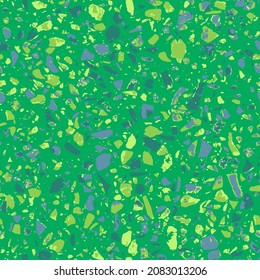 Patterned mosaics stone floors and terrazzo tiles. Different colored chips from stone, glass, marble and granite. Kitchen and bathtubs surfaces print. Seamless pattern in green colour.