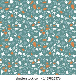 Patterned mosaics stone and terrazzo tiles. Different colored chips  from recycled glass, stone, marble, quartz and granite. Outdoor surface furniture. vintage seamless pattern  in blue colour.