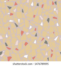 Patterned mosaics stone and terrazzo tiles. Different colored chips  from recycled glass, stone, marble, quartz and granite. Outdoor surface furniture. vintage seamless pattern  in beige color.
