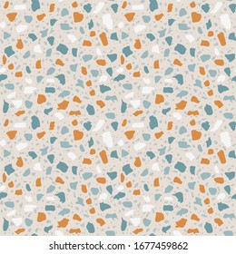 Patterned mosaics stone and terrazzo tiles. Different colored chips  from recycled glass, stone, marble, quartz and granite. Outdoor surface furniture. vintage seamless pattern  in pastel color.