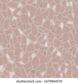 Mosaiksteine und Terrazzo-Fliesen. Verschiedene bunte Chips aus recyceltem Glas, Stein, Marmor, Quarz und Granit. Außenmöbel. Vintage nahtloses Muster in grauer Farbe.