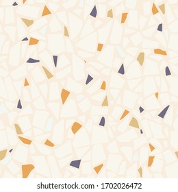Baldosas de mosaicos con motivos de piedra y terrazo. Diferentes chips de color de vidrio reciclado, piedra, mármol, cuarzo y granito. Mobiliario exterior. patrón inmaculado en color dorado.