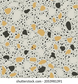 Patterned mosaics stone and terrazzo tiles. Different colored chips  from recycled glass, stone, marble, quartz and granite. Outdoor surface furniture. vintage seamless pattern  in gray colours.