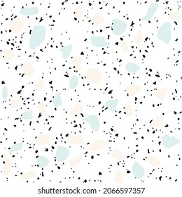 Patterned mosaics stone and terrazzo tiles. Different colored chips  from stone, marble and granite. Outdoor surface furniture. vintage seamless pattern  in pastel color on white background.