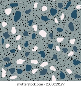 Patterned mosaics stone and terrazzo tiles. Different colored chips  from recycled glass, stone, marble, quartz and granite. Outdoor surface furniture. vintage seamless pattern  in white colour.